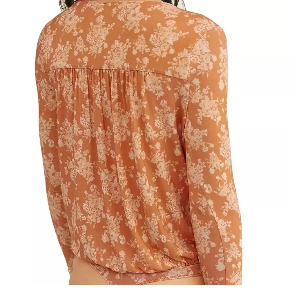 Free People Orange & White Spring Combo Turnt Bodysuit